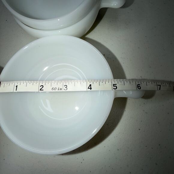 Vintage Glasbake White Milk Glass Soup Cereal Lug Handle 5" Glass Bowls USA Made - Picture 9 of 9